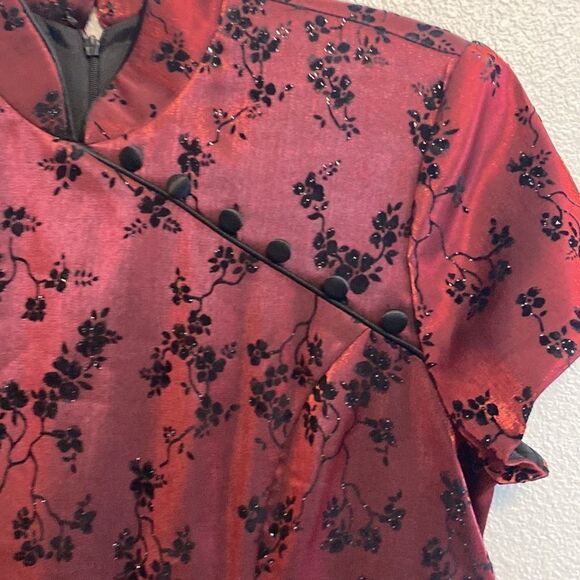 Vintage- dark red Japanese inspired dress- Size 10P - Picture 5 of 11